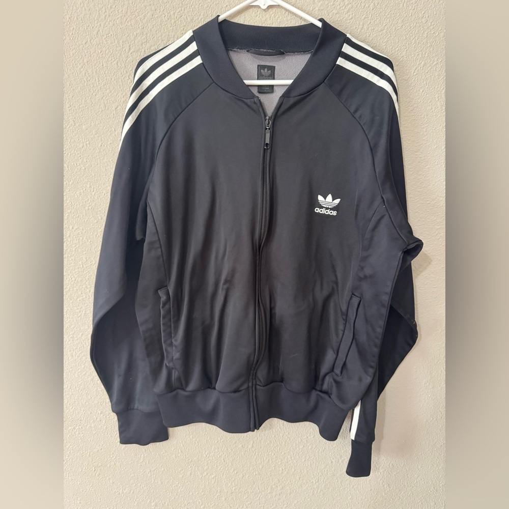 adidas Black Bomber Track Jacket with White Stripes